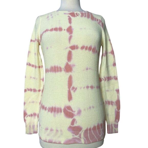 INC Tie Dye Pullover Cotton Top Pale Mauve & White Mini Rib Comfy Sz S  NEW - Picture 1 of 5